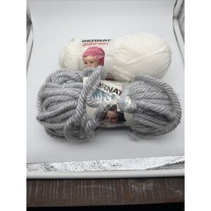 Lot Of 2 Bernat Yarn Softee Baby White And Grey